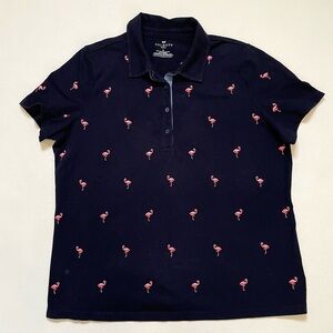 Talbots short sleeve polo shirt with embroidered flamingos 1X